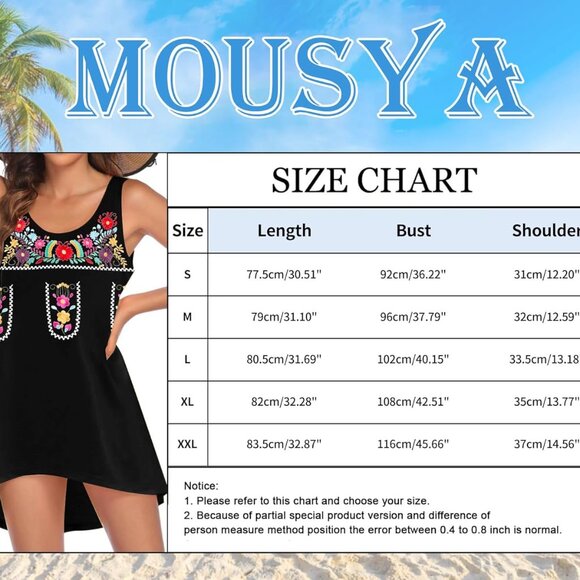 Women Mexican Embroidered Summer Boho Sleeveless Sundress Large - Picture 7 of 8